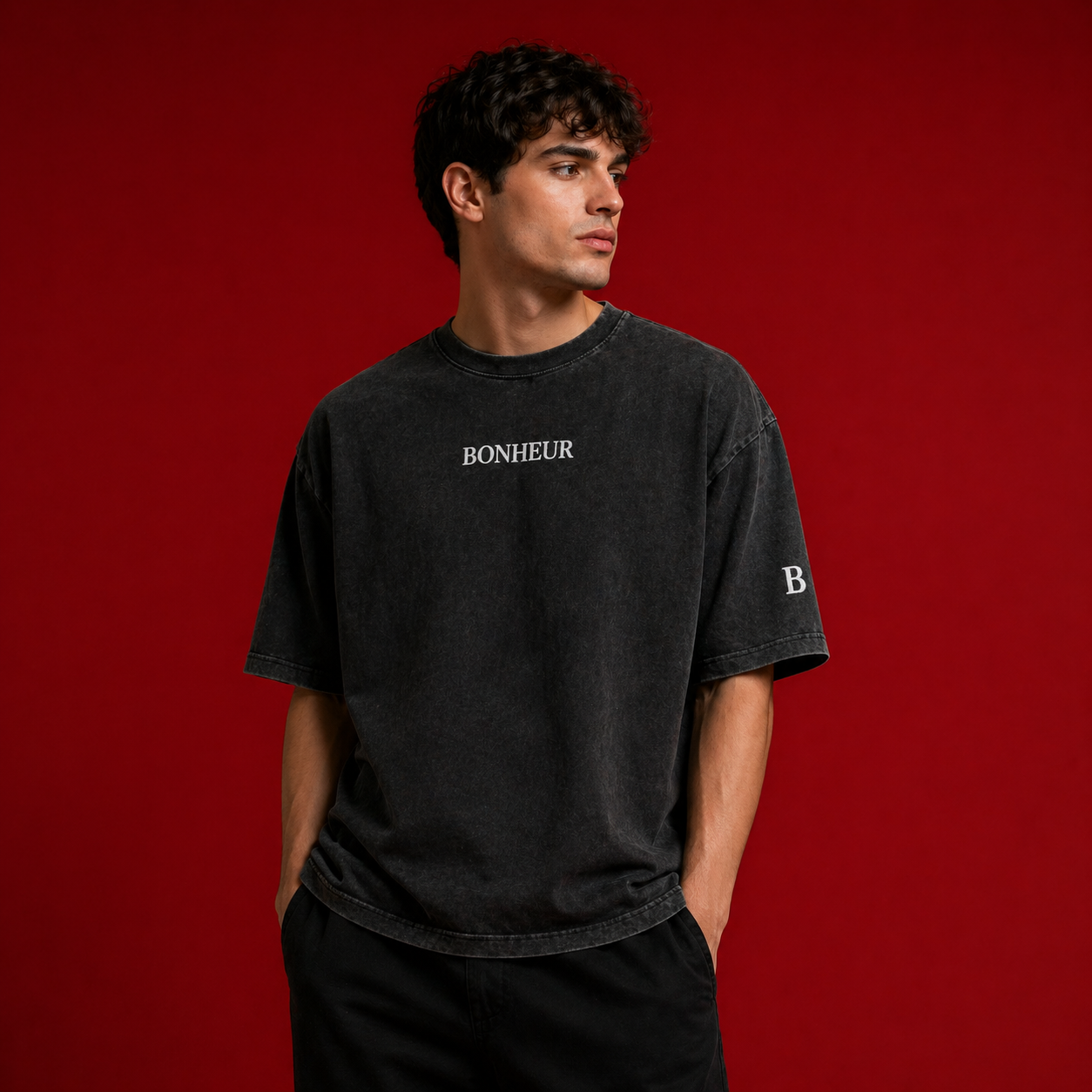 Bonheur Lava Die Acid Wash oversized shirt in light fabric, showing the textured acid wash design and relaxed fit.