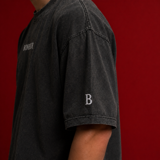 Bonheur Lava Die Acid Wash oversized fabric in 240GSM, showing a textured, acid-washed appearance on the material.