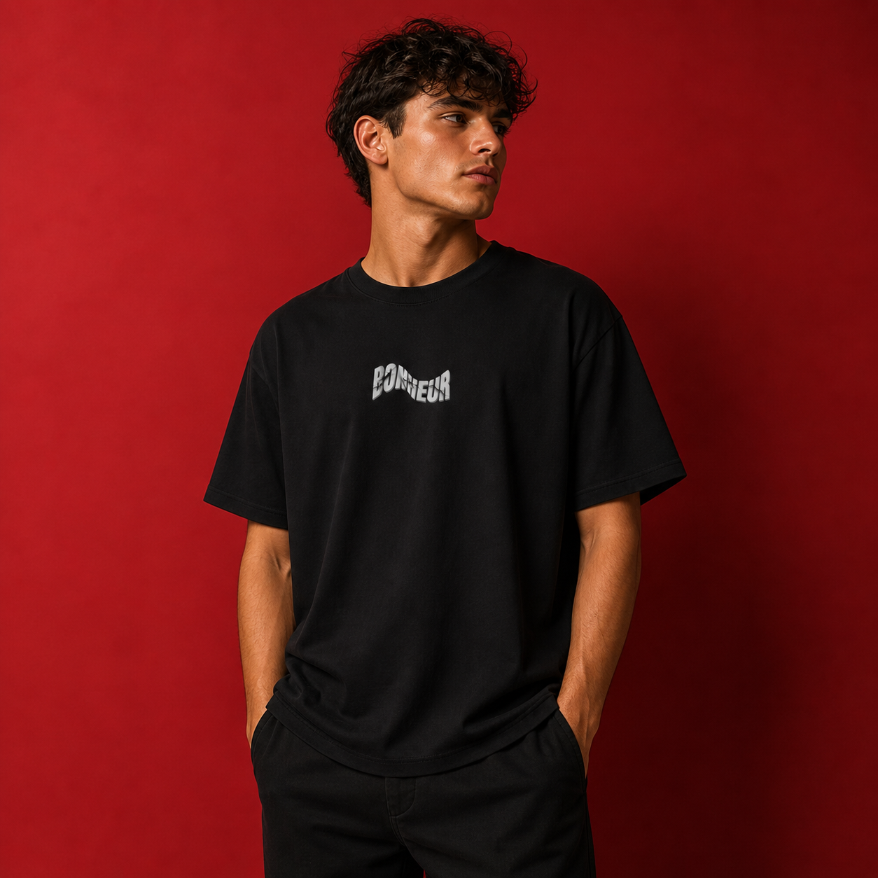 Unisex regular fit T-shirt by Bonheur, 180 GSM, in solid color, displayed flat with short sleeves and crew neckline.