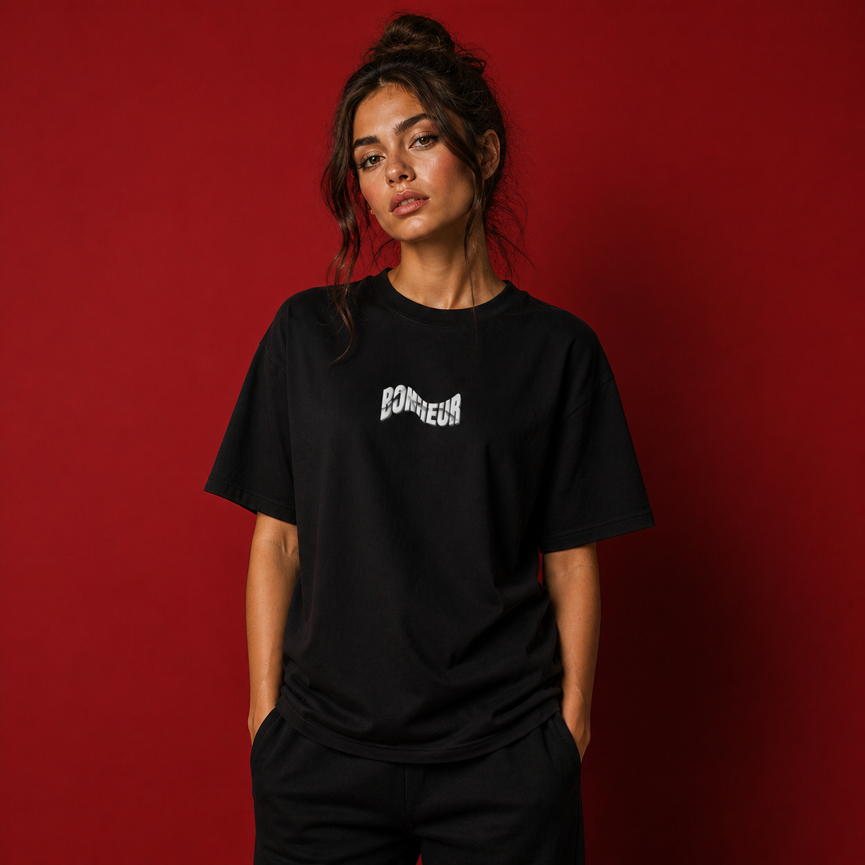 Unisex regular T-shirt by Bonheur in white, made from 180 GSM fabric, displayed flat with visible neckline and short sleeves.