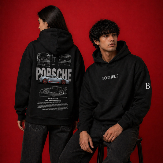Bonheur oversized fit hoodie in 450 GSM, showing its relaxed, comfortable design with a soft fabric texture.